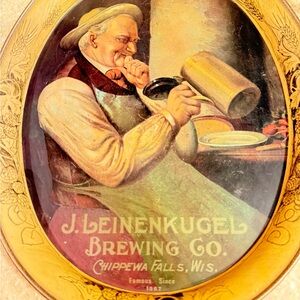 Vintage Leinenkugel Brewing Co. Decorative Plate Platter Tin Beer Wall Hanging